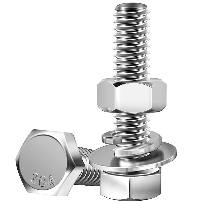 MYWISH (6 Sets) 3/8-16x1-1/2 Hex Head Assorted Screws Nuts and Bolts with Flat & Lock Washers, 304 Stainless Steel 18-8, Fully Threaded, 3/8 Bolt Metric Bolt Assortment - Image 5
